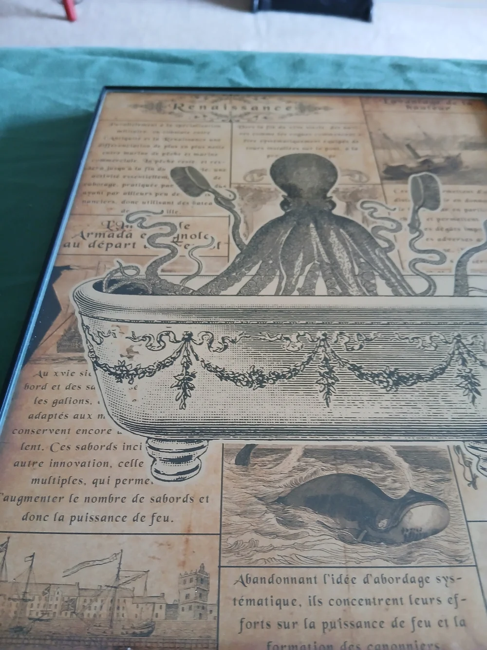 Vintage-Style Octopus Bathtub Wall Art Print - Brown & Beige